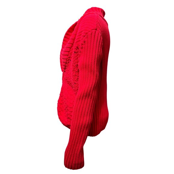Chicos Red Knit Ribbed Cardigan Sweater Open Front Long Sleeve Cozy Classic Sz 2 - Picture 2 of 10